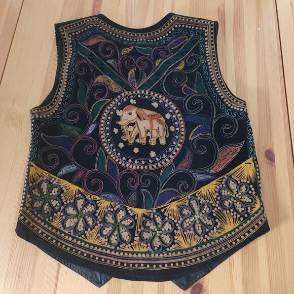 Women's Vest Velvet Elephant Festival Boho Artsy XL - Picture 3 of 6